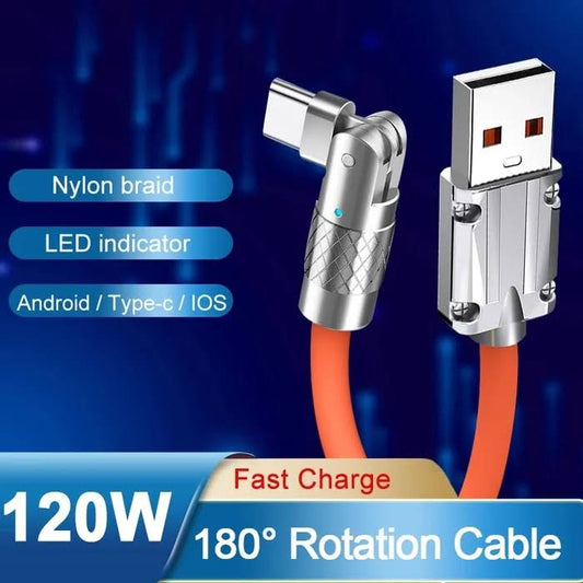 180° Rotating Fast Charge Cable Orange-47.2inch-Type-C