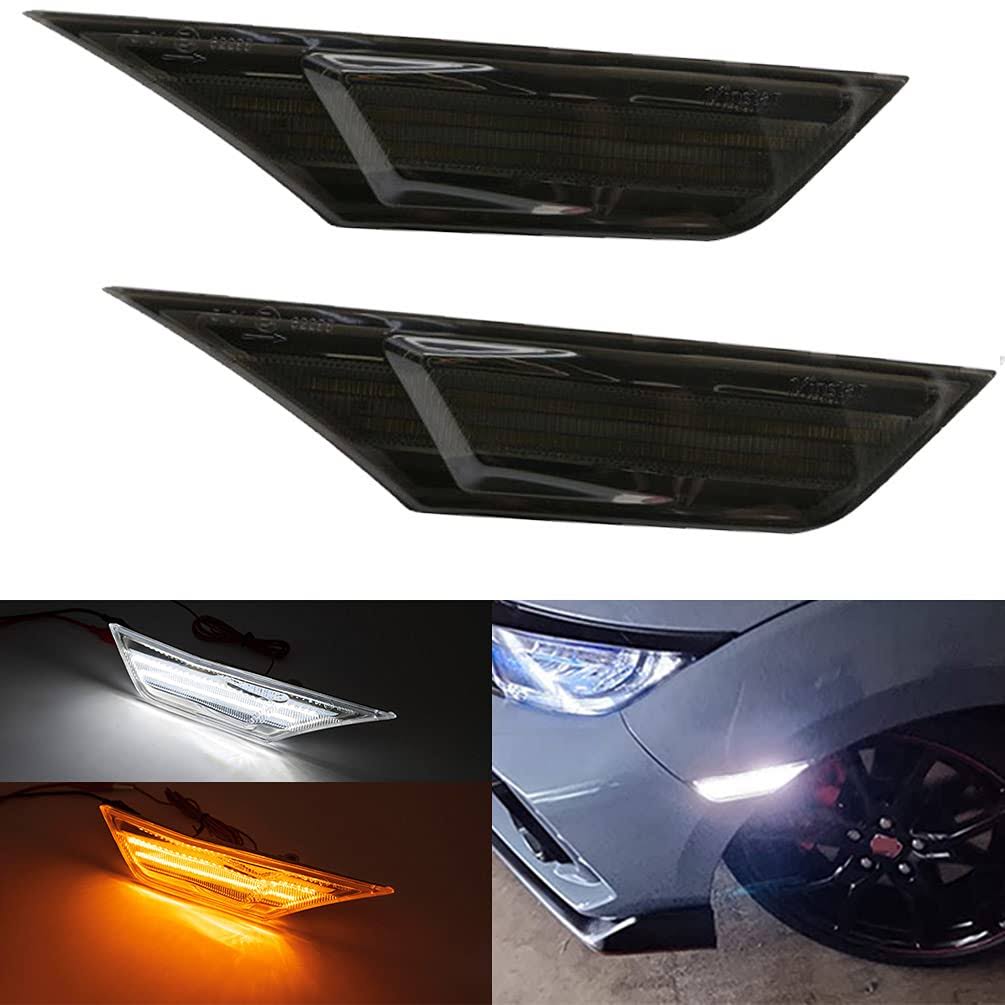 NJSBYL Civic LED Side Marker Lights for 2016-2021 Honda Civic Sedan Coupe Hatchback Smoked Lens Sidemarker Amber LED Turn Signal/White LED Running/Position