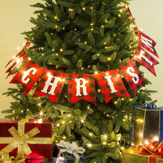 Glitzhome - Merry Christmas Plaid Banner Garland