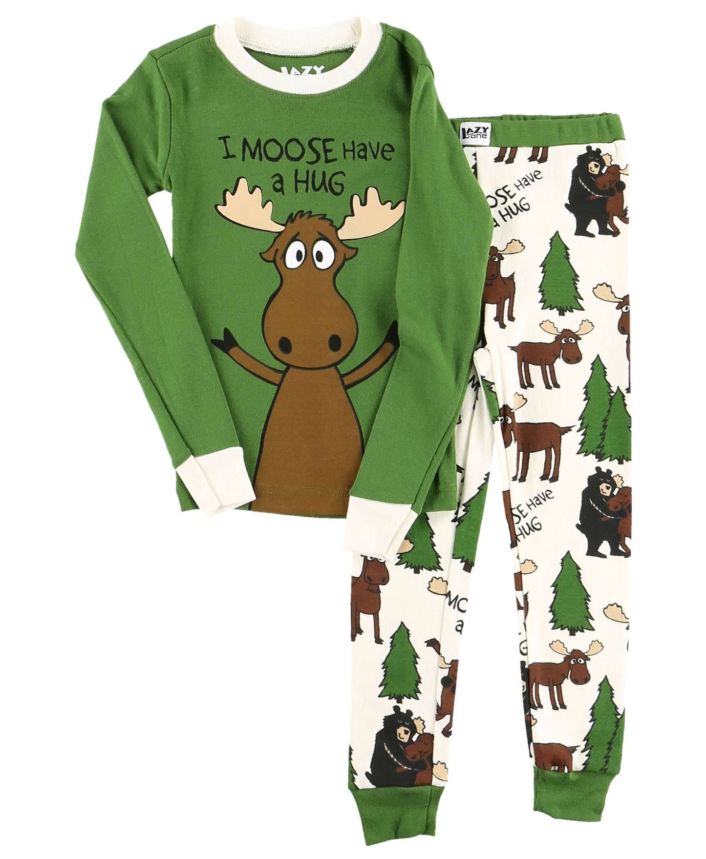 Lazy One Boys Moose Hug Kids Pj Set Long Sleeve - 6 Years