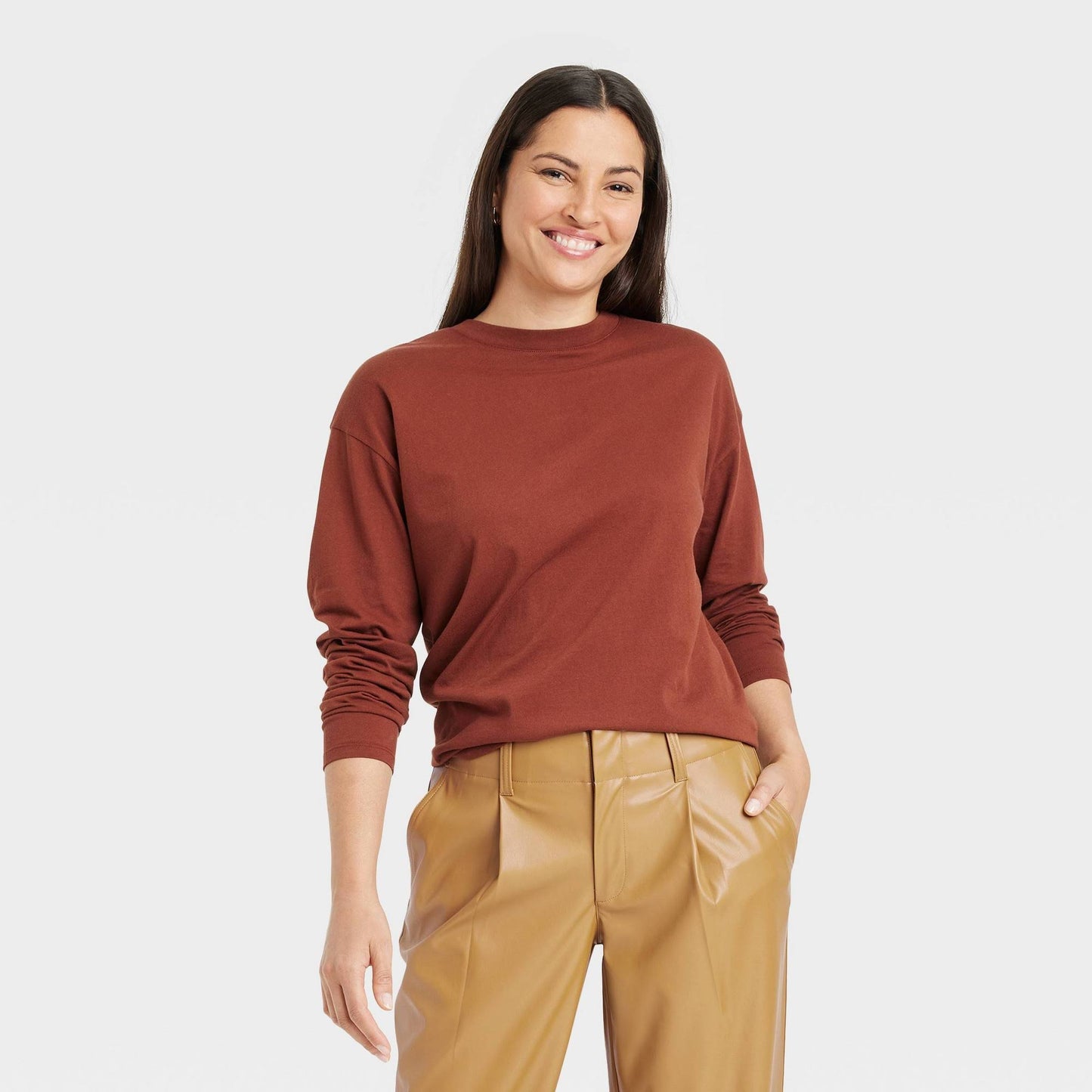 Womens Long Sleeve T-Shirt - A New Day Brown M, Womens, Size: Medium