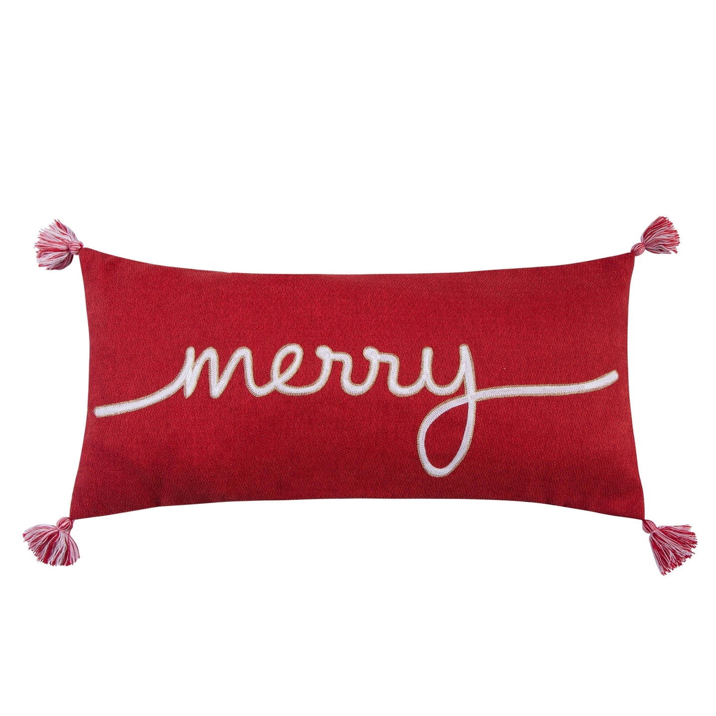 Thatch Home Spencer Plaid Merry Embroidered Pillow, Red