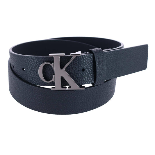 Calvin Klein Mens Monogram Buckle Belt, Black