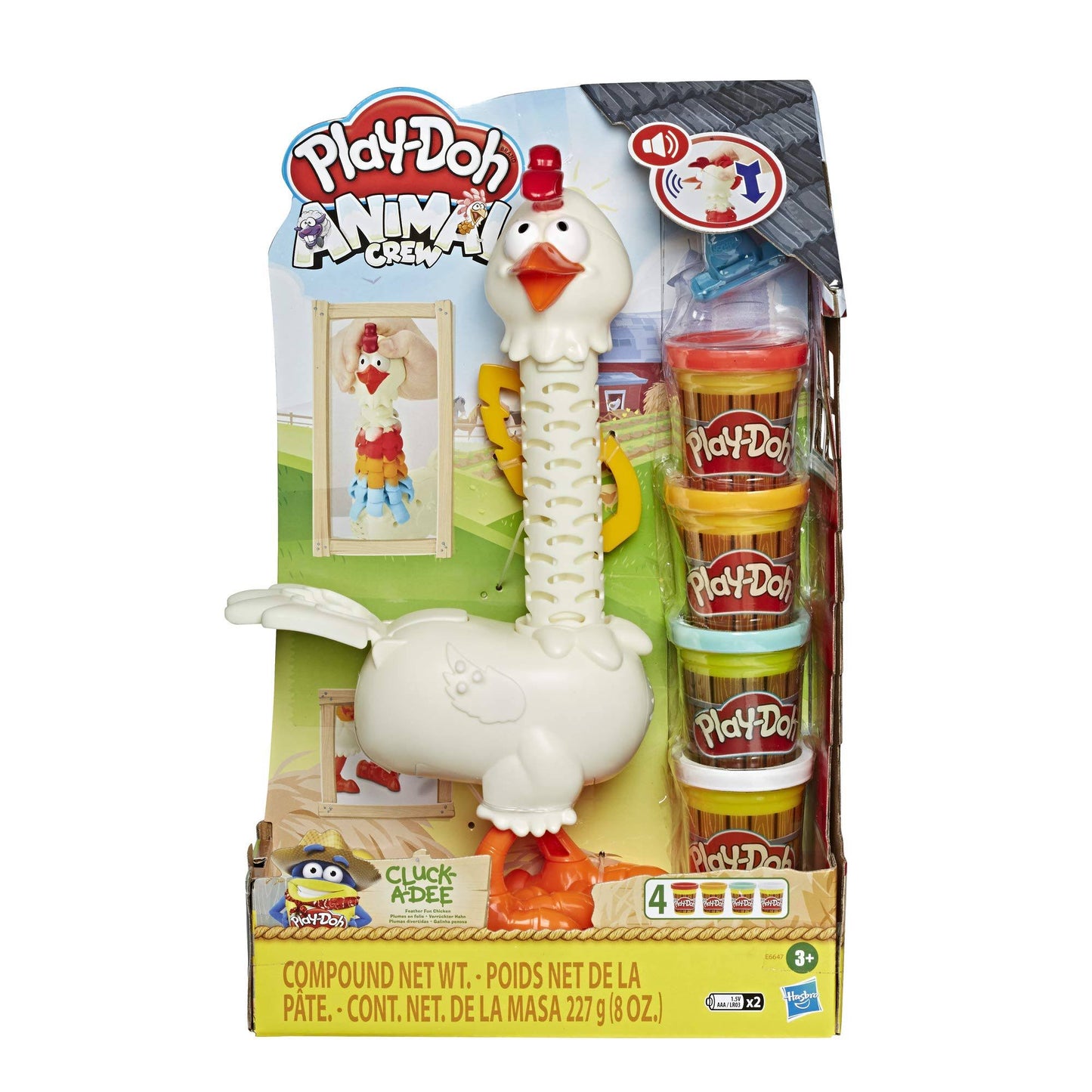 Play-Doh Animal Crew Cluck-a-Dee Feather Fun Chicken Toy Farm Animal Playset with 4 Non-Toxic Colors