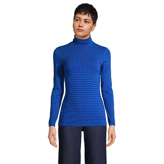 Lands End Womens Lightweight Fitted Long Sleeve Turtleneck, Size: Regular Small, Blue