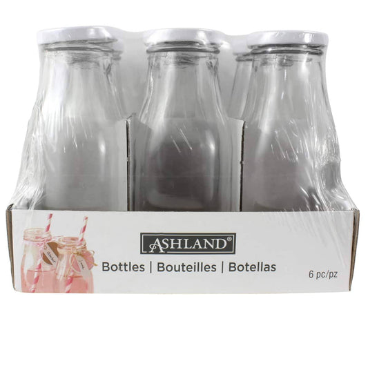 Ashland Glass Milk Bottles with Lids - 6 ct