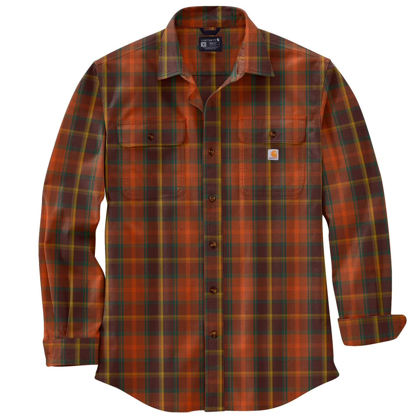 Carhartt Mens Loose Fit Heavyweight Flannel Long-Sleeve Plaid Shirt | Burnt Sienna | M