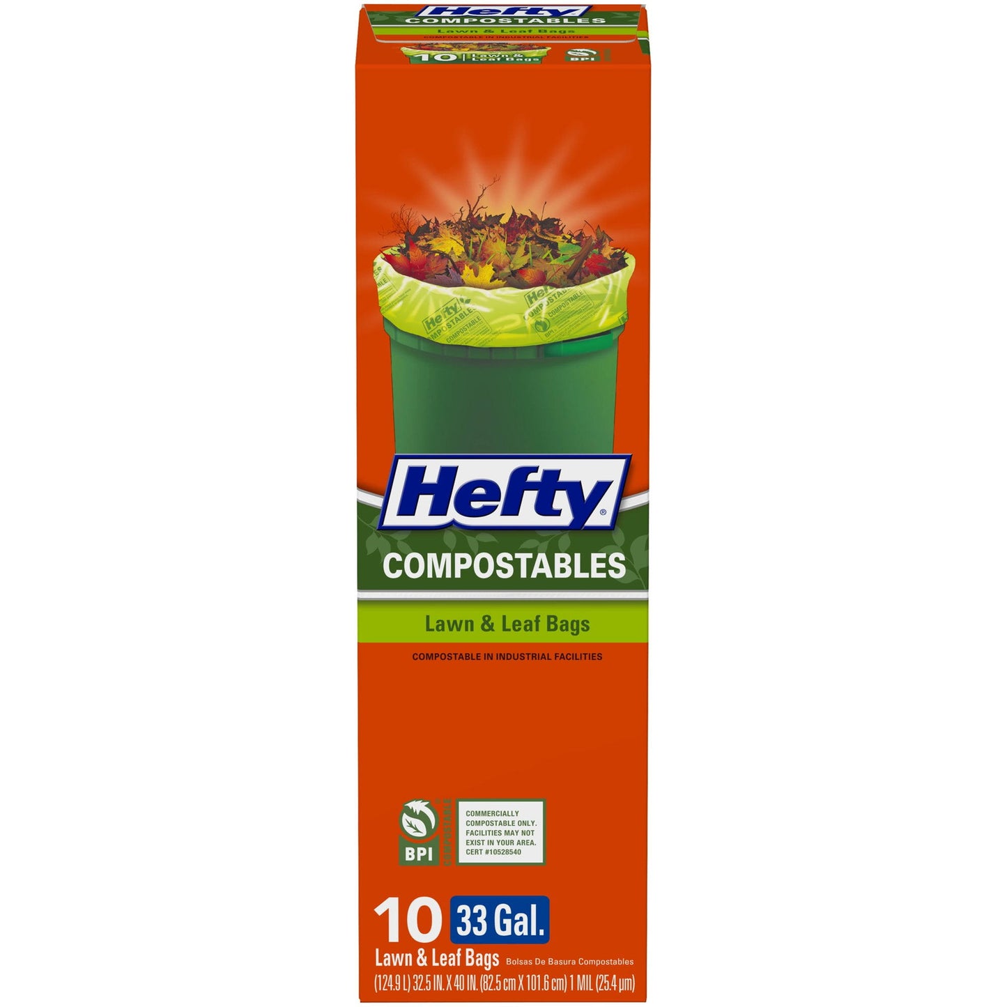 Hefty Compostables Lawn & Leaf Garbage Bags, 33 Gallon, 10 Count