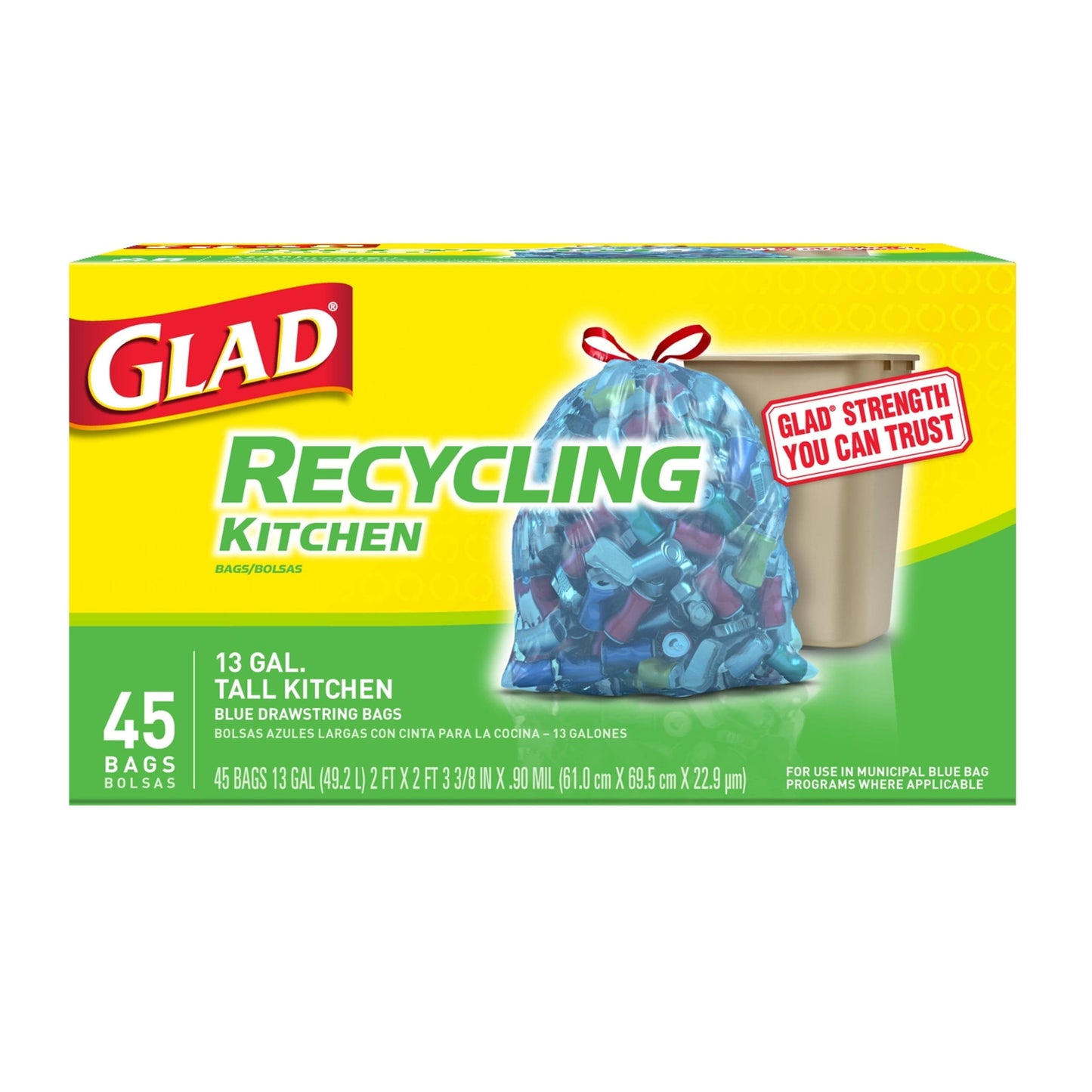 Glad Drawstring Bags, Recycling, Blue, Large, 30 Gallon - 28 bags