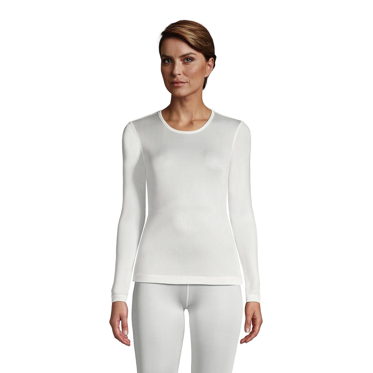 Lands End Womens Silk Interlock Thermal Long Underwear Top Base Layer Crewneck Shirt - Medium - Ivory