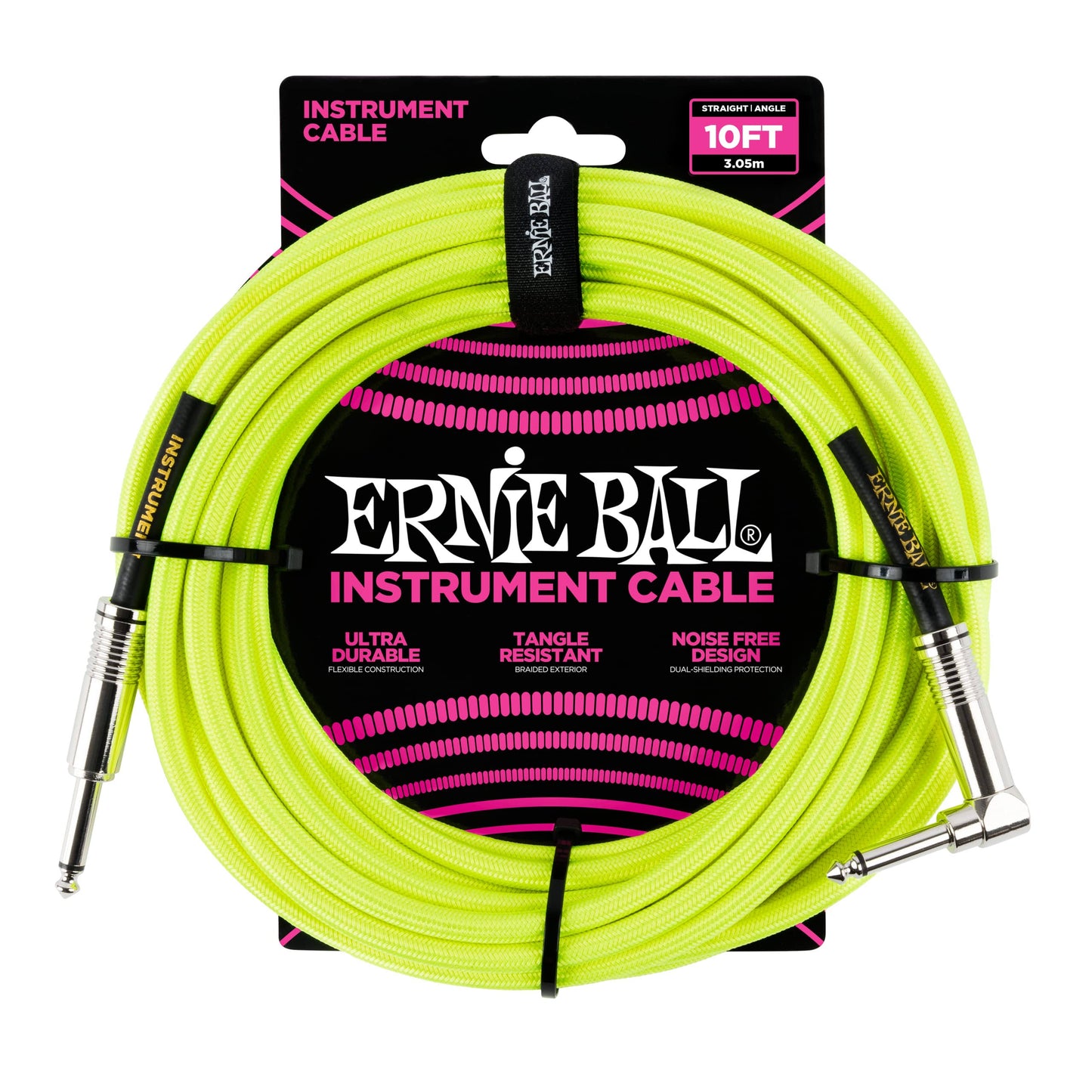 Ernie Ball 10 Black/Green Braided Straight/Angle Instrument Cable