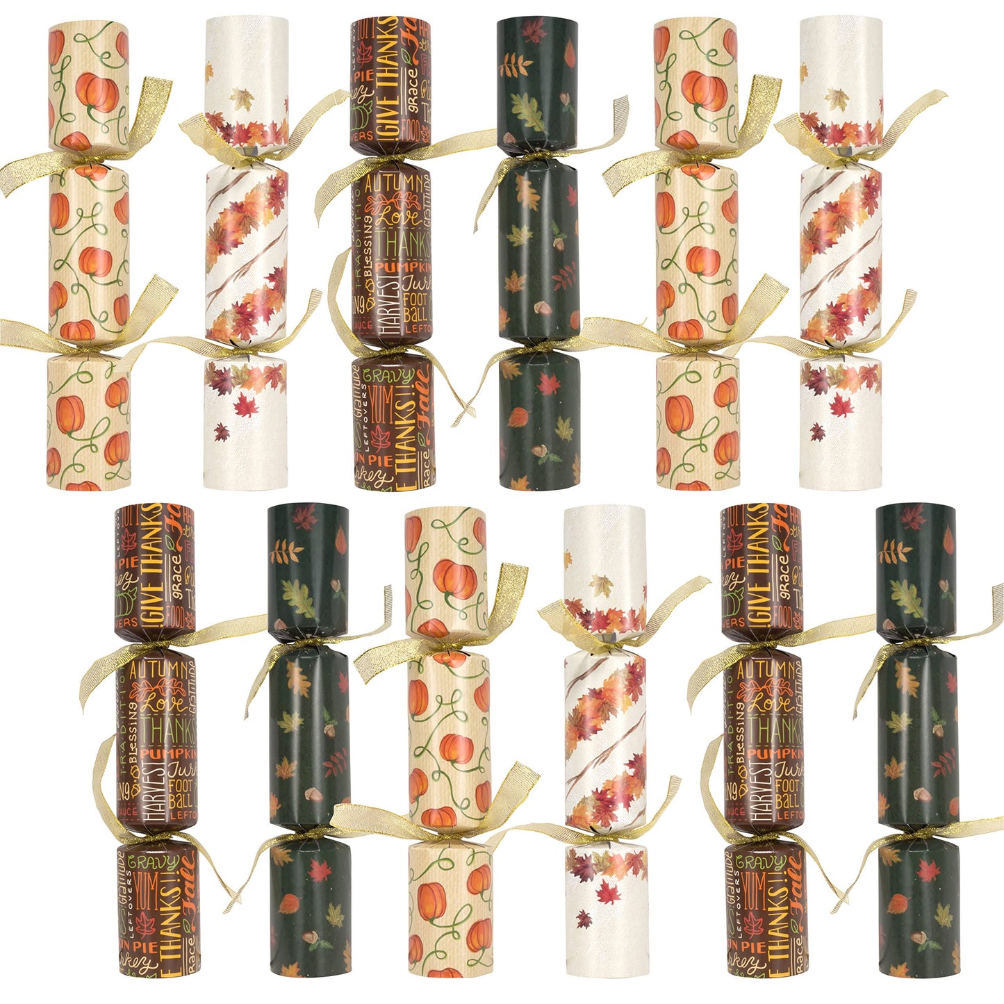 JOYIN Thanksgiving Party Table Favor No Snap No Popping (12 Pack) with Party Hat, Joke & Gift Inside, Designed with Autumn Leaves,