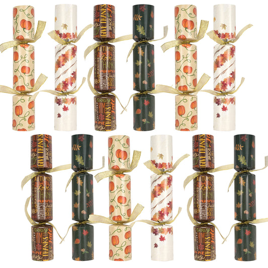 JOYIN Thanksgiving Party Table Favor No Snap No Popping (12 Pack) with Party Hat, Joke & Gift Inside, Designed with Autumn Leaves,