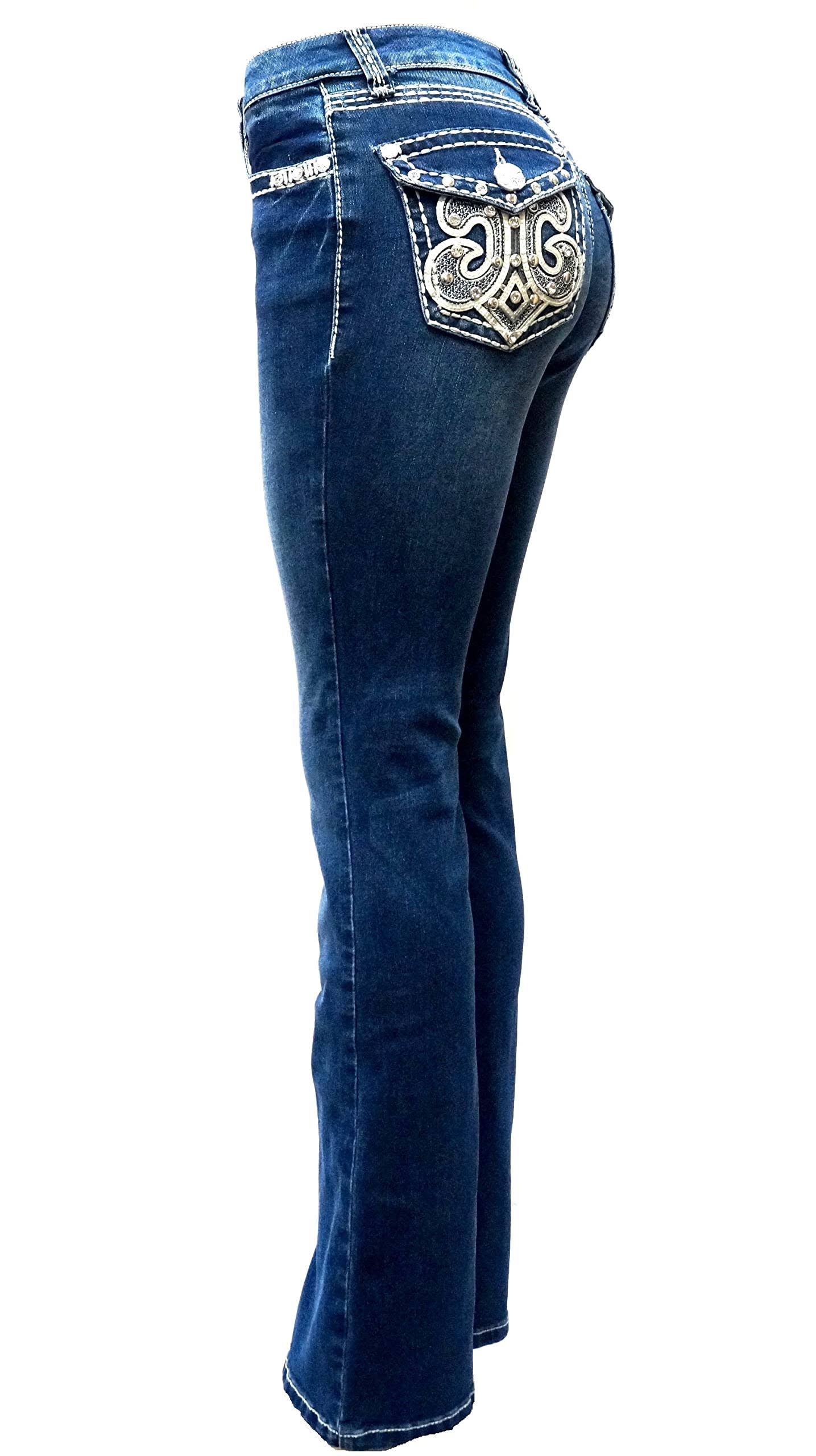 La Idol Jack David/Sweet Look Jean Classic Rhinestone Studded Denim Bootcut/Skinny Jeans Stretch