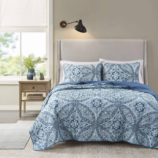 Comfort Spaces Reversible Quilt Set-Vermicelli Stitching Design All Season, Lightweight, Coverlet Bedspread Bedding, Matching Shams, Twin/Twin XL