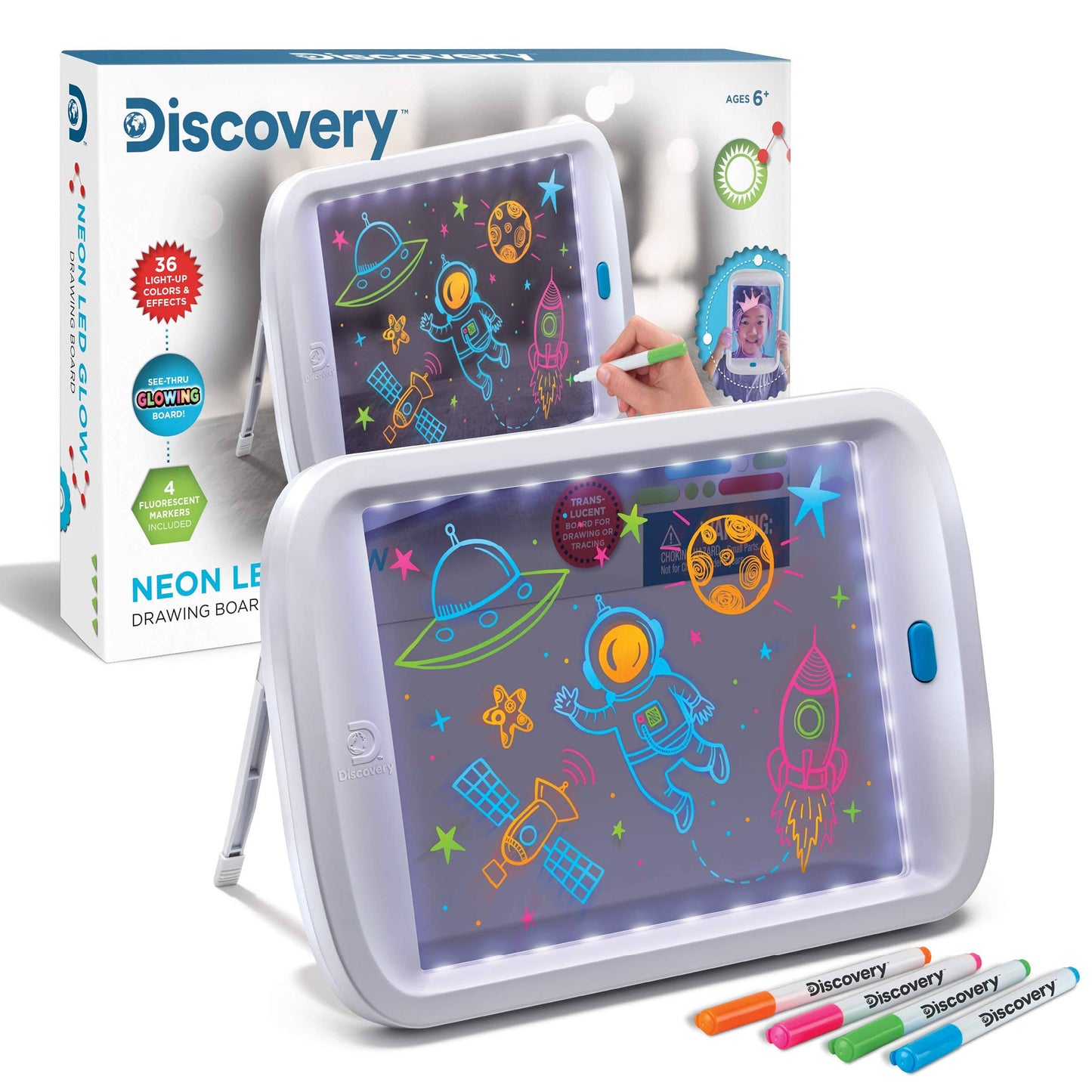 Discovery Kids Neon LED Glow Drawing Board with 4 Fluorescent Markers