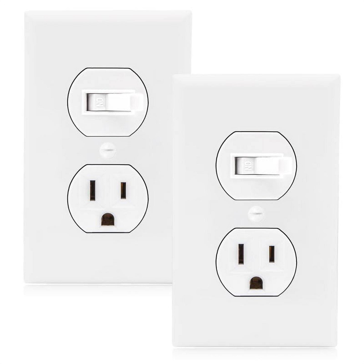 Maxxima Single Pole Combination Toggle Light Switch and Outlet, White, Wall Plates Included (2 Pack)