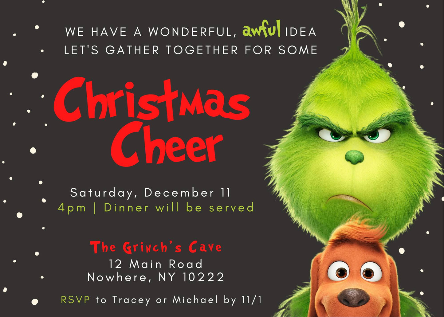 Grinch Invite Holiday Cookie Exchange Christmas Party Invitation Dark Version - INSTANT DOWNLOAD - Canva Editable Grinchmas Invite Template