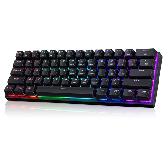 Portable 60% Mechanical Gaming Keyboard,60 Percent Wired Gamer Keyboard with Blue Switches,LED Customization Backlit,61 Keys Ultra-Compact Mini