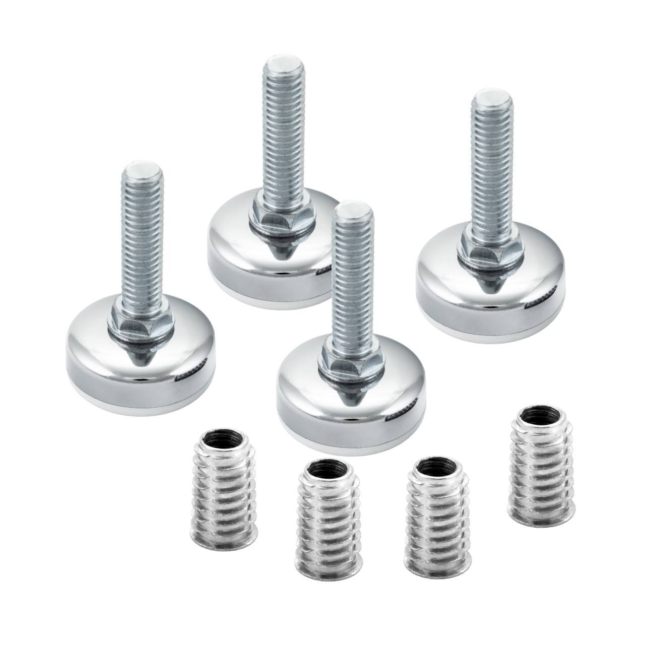 POWERTEC 71189 3/8-16 Furniture Levelers with Threaded Inserts, 4pk, White