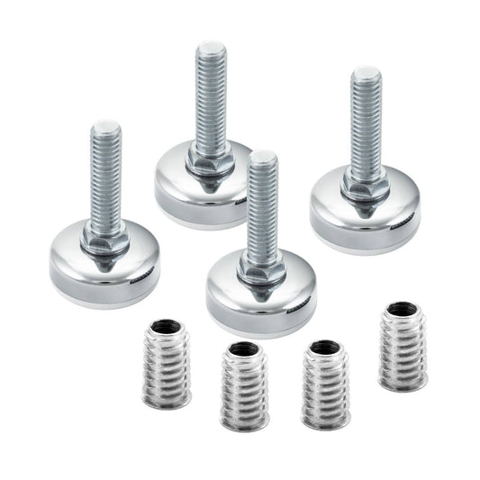 POWERTEC 71189 3/8-16 Furniture Levelers with Threaded Inserts, 4pk, White