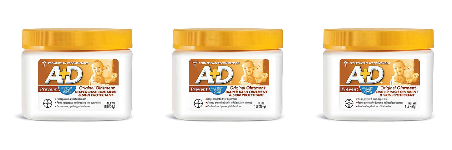 A+D Original Diaper Rash Ointment, Skin Protectant with Lanolin and Petrolatum, Seals Out Wetness, Helps Prevent Baby Diaper Rash, 1 Pound JAR.