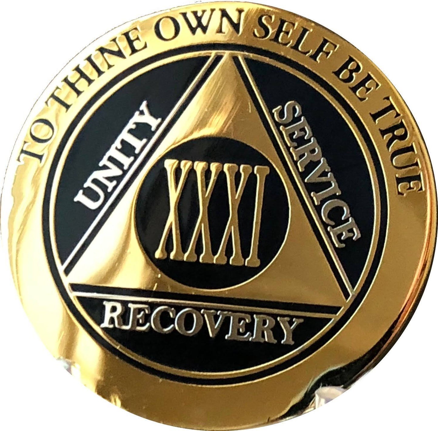 RecoveryChip 4 Year AA Medallion Elegant Black Gold Silver Bi-Plated Alcoholics Anonymous Sobriety Chip