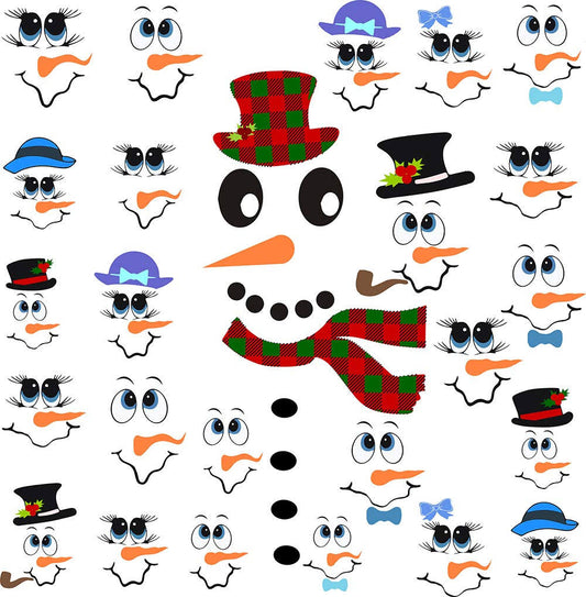 Easma Snowman Face Stickers Snowman Decals Christmas Wall Decals Snowman Faces Decals Refrigerator Wall Stickers Window Cling Decal Lovely Snowman Fac