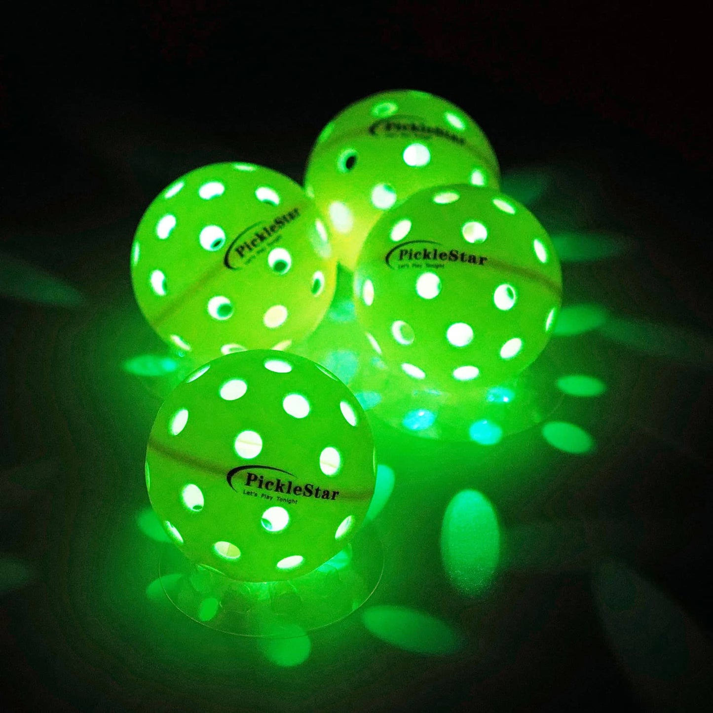 PickleStar LED Light Up Pickleball Balls, Glow in The Dark Pickleball Balls, Offcial Size OutdoorPickleBalls with Light 4 Pack LED Light Up Pickle