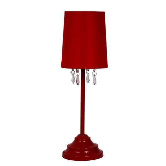 Simple Designs Table Lamp with Fabric Shade and Hanging Acrylic Beads - Red