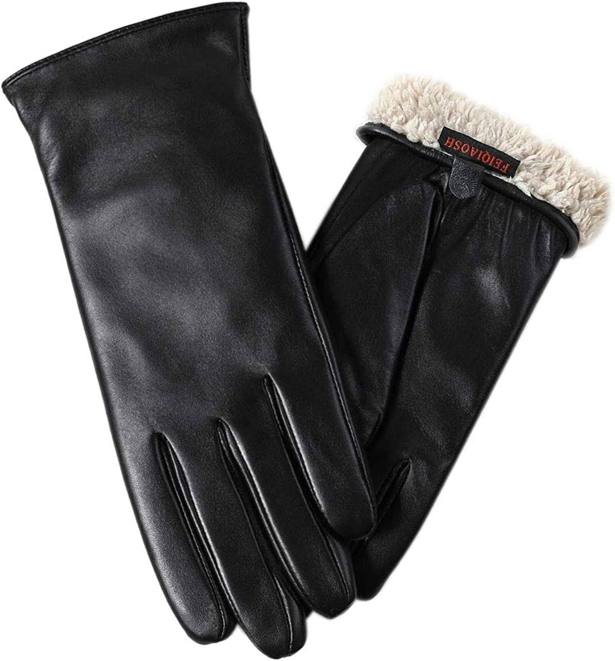 FEIQIAOSH Super-Soft Leather Winter Gloves for Women Full-hand Touchscreen Warm Cashmere Lined Perfect Appearance, Black, Small