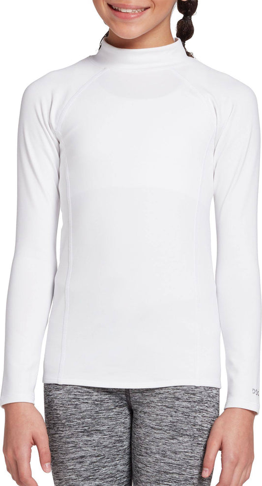 DSG Girls Cold Weather Compression Mock Neck Long Sleeve Shirt, Large, Pure White - Holiday Gift