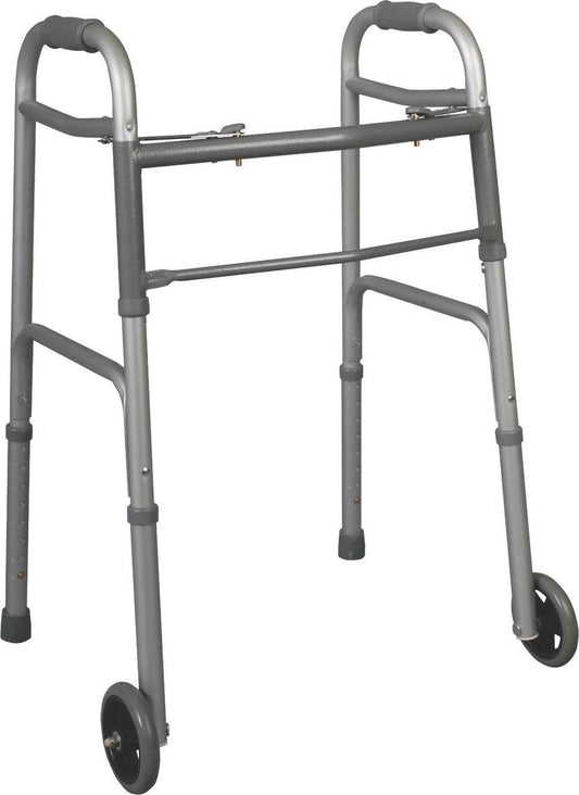 Medline Youth Two-Button Folding Walker with 5 Wheels