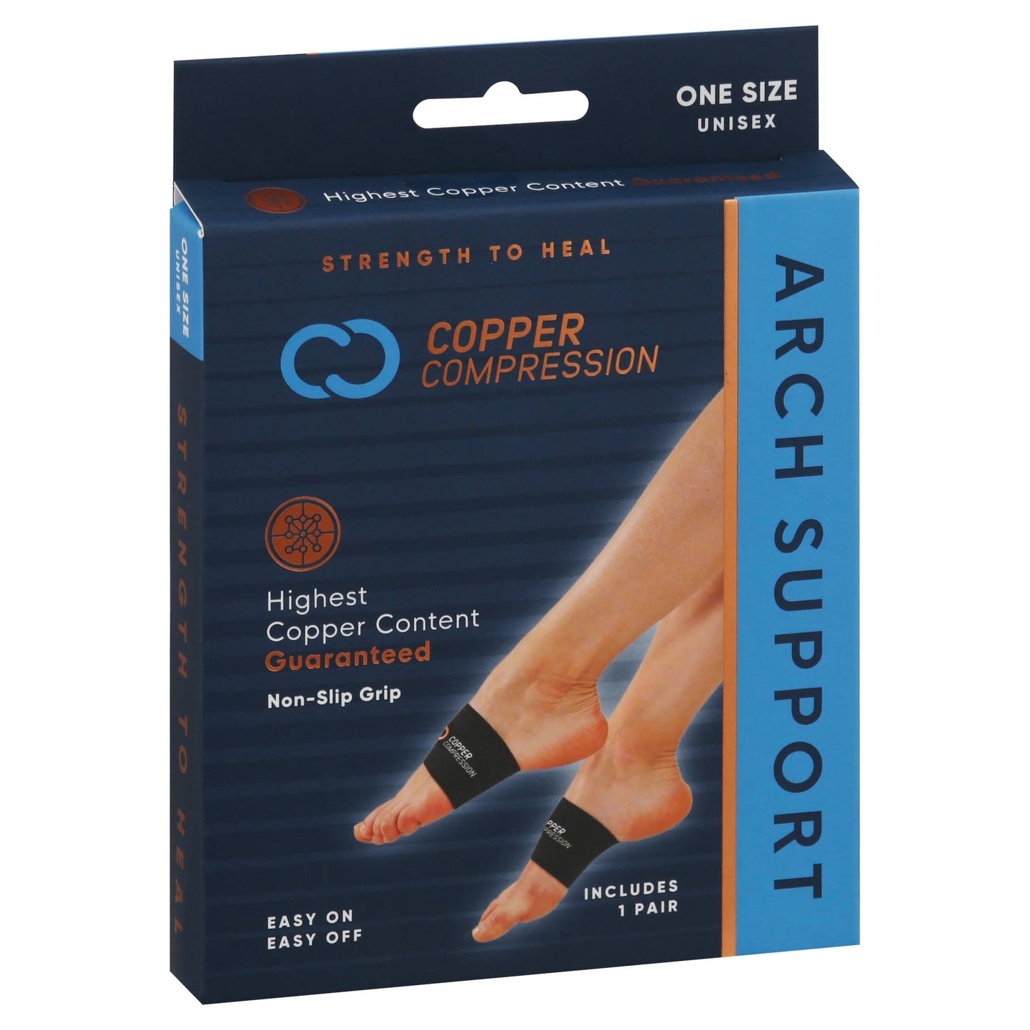 Copper Compression Copper Arch Support - 2 Plantar Fasciitis Braces/Sleeves. Guaranteed Highest Copper Content. Foot Care, Heel, Copper