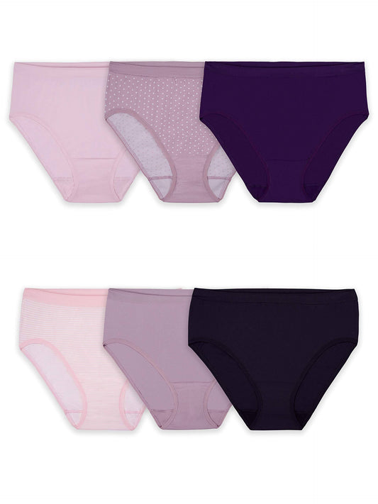 Fruit of The Loom Womens Seamless Hi-Cut Panties - 6 Pack, Assorted