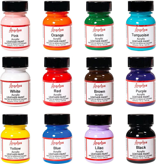 Angelus Neon Acrylic Leather Vinyl Paint Starter Kit / Set 12 1 oz Bottles