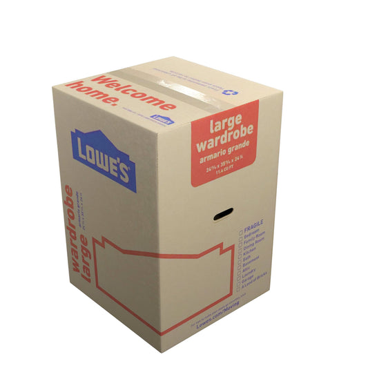 Lowes 24.4-in W x 35.8-in H x 24.8-in D Large Cardboard Wardrobe Moving Box with Handle Holes 339043