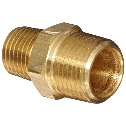 Anderson Metals - 56123-0806 Brass Pipe Fitting, Reducing Hex Nipple, 1/2 Male Pipe x 3/8 Male Pipe