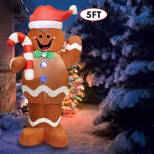 Joiedomi 5ft Self-Inflatable Gingerbread Man with Candy Canes Perfect for Wavin Christmas Yard Decoration