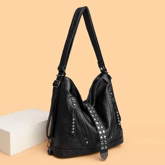 Temu Studded Decor Shoulder Bag Womens Vintage Faux Leather Hobo Bag