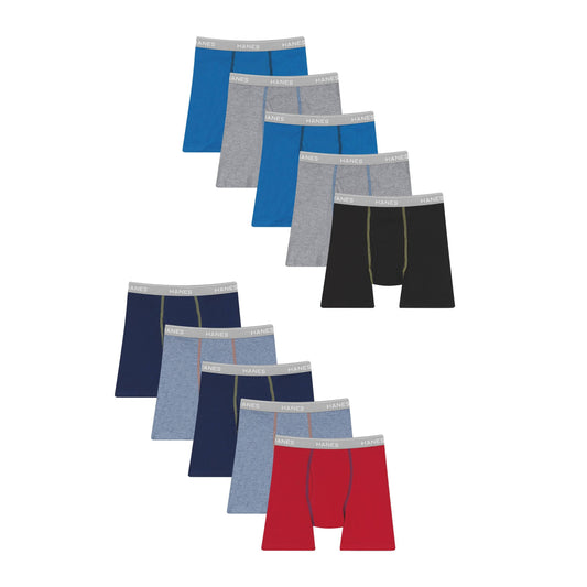 Hanes Boys Tagless ComfortFlex Waistband Boxer Briefs, 10 Pack, Boys, Size: XL, Assorted