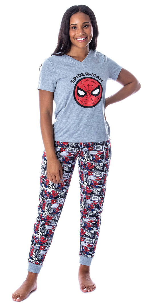 Intimo Marvel Womens Spider-Man Comic Book 2 Piece Jogger Pajama Set