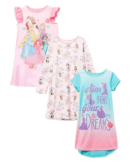 Disney Girls Big Princess Nightgowns, Pack of 3