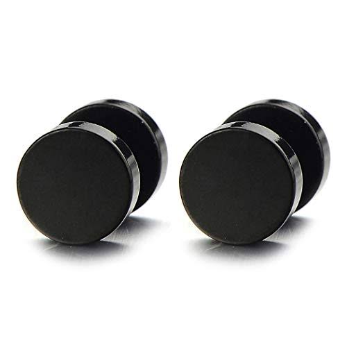 5MM-16MM Black Screw Stud Earrings for Men Women Steel Cheater Fake Ear Plugs Gauges Illusion Tunnel Wide