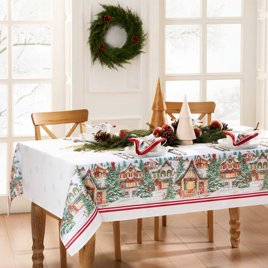 Storybook Christmas Village Holiday Tablecloth 60x120