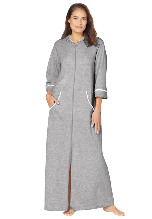 Dreams & Co. Womens Plus Size Long French Terry Robe, 4X - Heather Grey