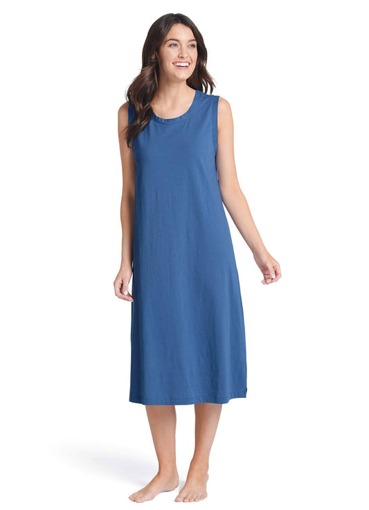 Jockey Women Everyday Essentials 100% Cotton Tank Sleep Dress, Womens, Size: Large, Blue