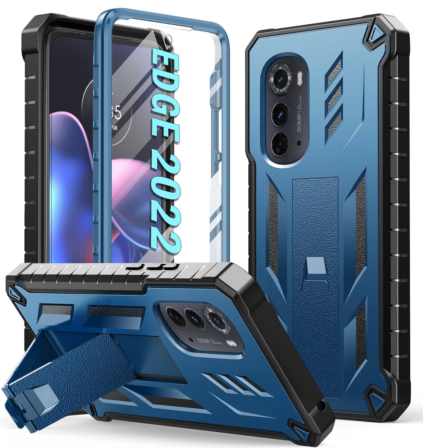 FNTCASE Case for Motorola Moto Edge 2022: Military Grade Drop Proof Protection Mobile Cover with Kickstand | Matte Textured Rugged Shockproof TPU |