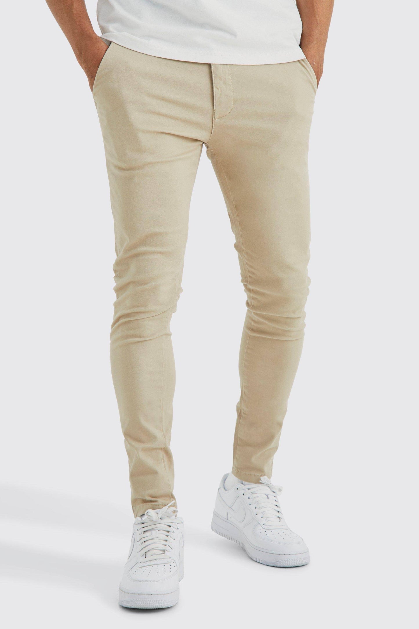 boohooMAN Mens Fixed Waist Skinny Fit Chino Pants - Beige