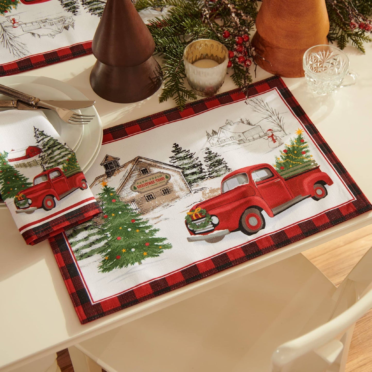 Vintage Christmas Tree Farm Holiday Placemat, Set of 4